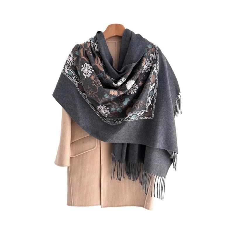 Cachecol Floral Feminino Quente 70x210cm, Xale De Caxemira